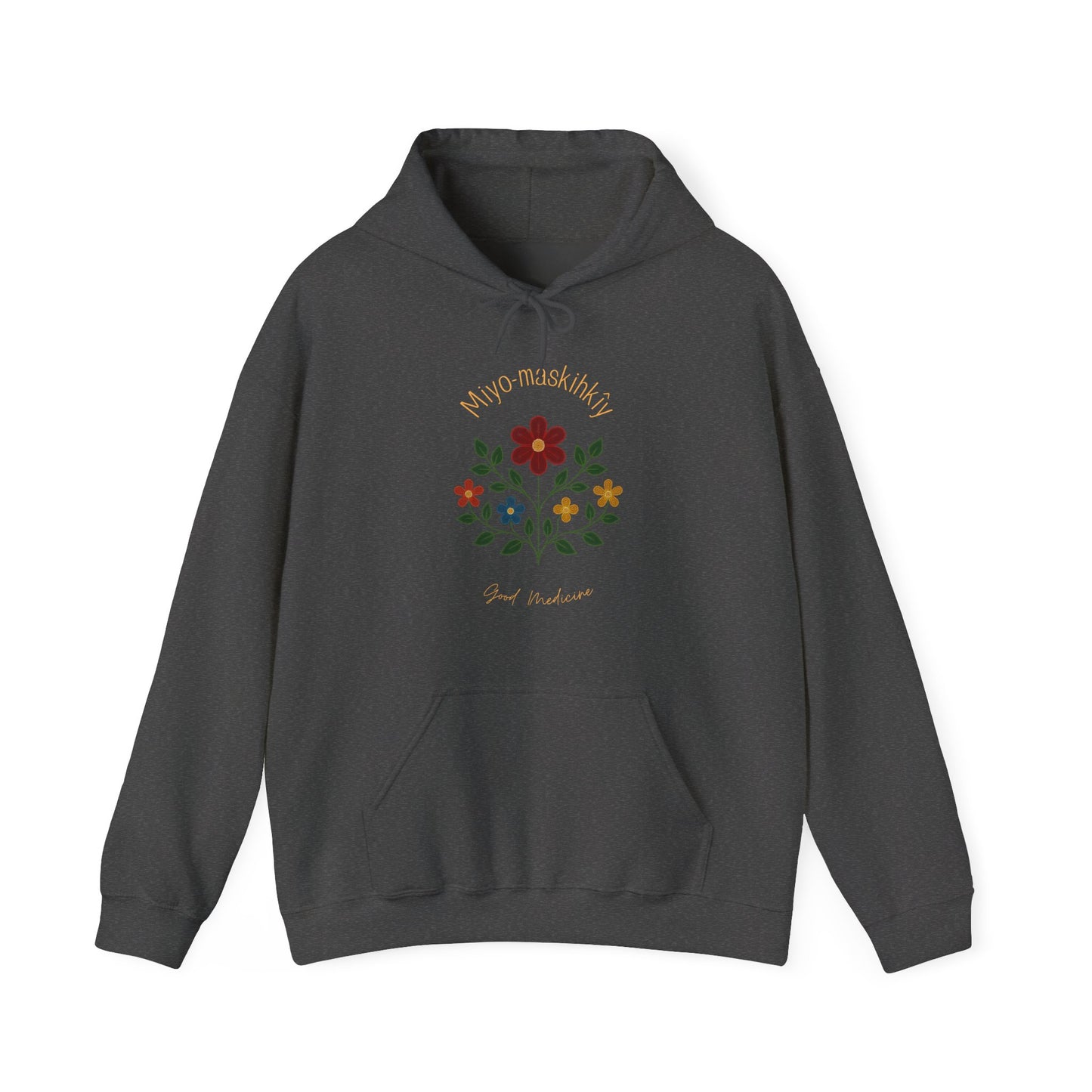 MIYO-MASKIHKÎY | Good Medicine | Cree Floral Design Hoodie | Indigenous Art Hoodie | Healing & Balance