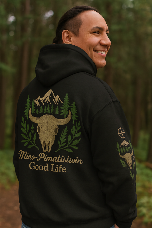 MINO-PIMATISIWIN | Men’s Good Life Hoodie – Strength & Balance in the Cree Good Life Teaching
